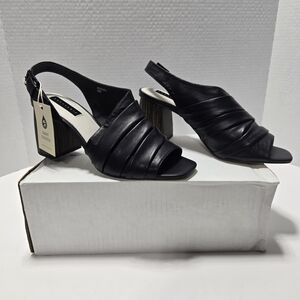 Sanctuary Regal Black Leather Slingback Woodgrain 3 1/2" Heels Size 9 M